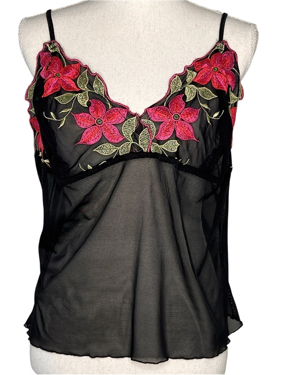 Cacique Other - Cacique Black Sheer Embroidered Floral Cami Babydoll Chemise Womens Size 18/20